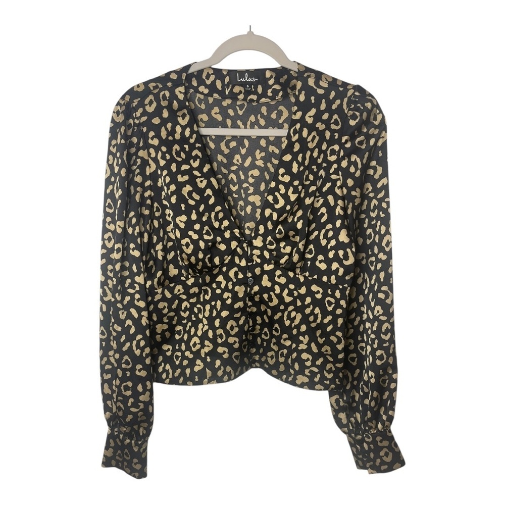 Lulus‎ Cambera Black Leopard Print Button-Up Blouse